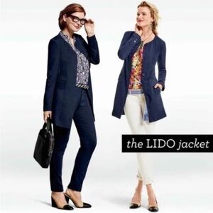 Cabi Lido Navy Blue Button Front Jacket Medium #5093 Rayon Blend